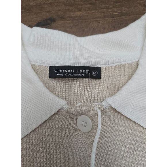 Emerson Lang Knit Button-Up Sweater Top Women's Size M Soft Neutral Preppy - Picture 4 of 8